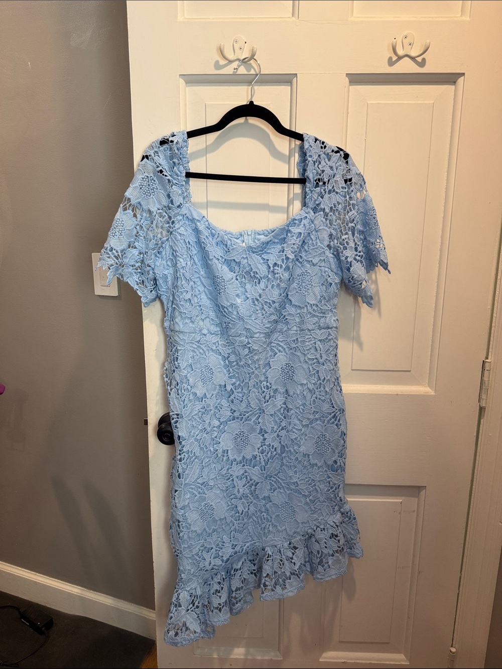 JJs House Light Blue Lace Midi Dress with Ruffle Hem